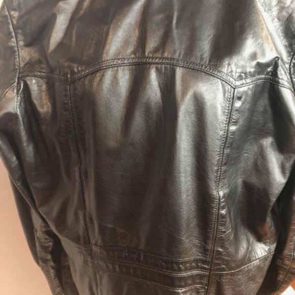 Mens 1980s original vintage BLK Leather coat size 40/42 - Picture 3 of 6